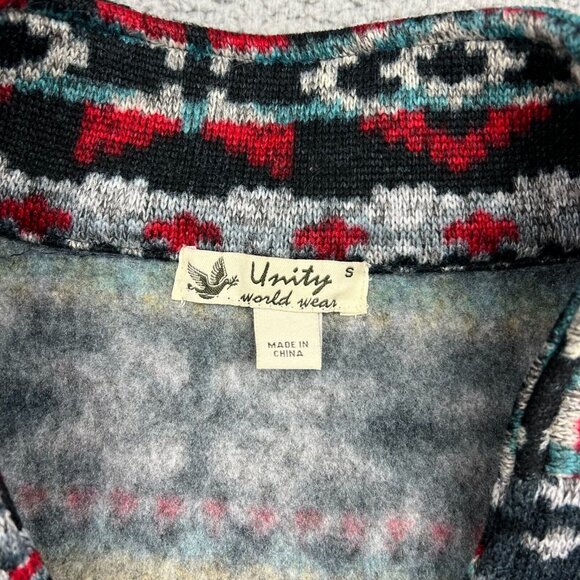 One World Jacket Womens Small Aztec Tribal Print Frog Closure Boho Mock Neck - Picture 2 of 6